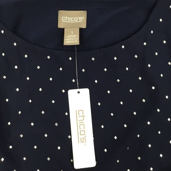 Chico's Jayma Kimono Layered Top sz 1 Small Rhinestones Asymmetric Hem Blue NEW - Picture 11 of 16